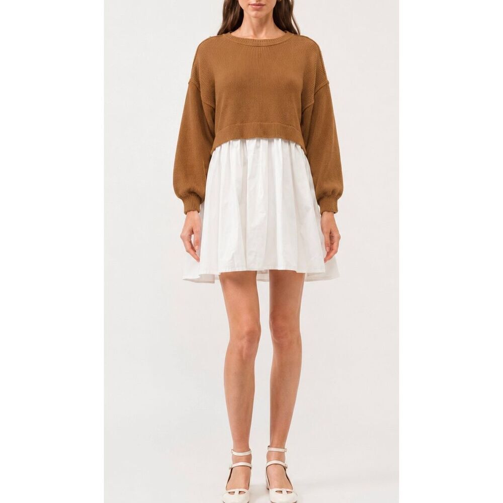 Jacquie the label sweater dress tan and white size M